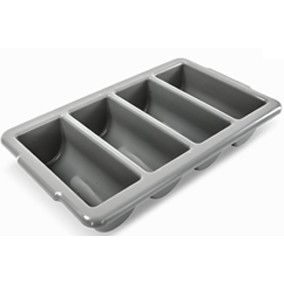 Caja plastica p/cubiertos 4 compartimentos (9.5" x 4.5" x 3") color gris Bonne